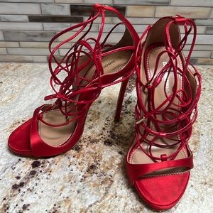 DSQUARED2 Red Satin RiRi Ankle Wrap Sandals Sz 37